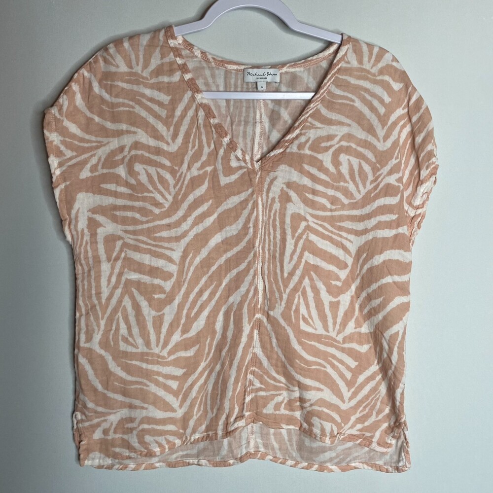 Michael Stars 100% Gauzy Cotton Blouse Tan Animal Print Size Small